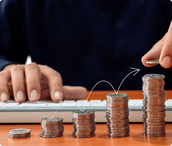 Tasky Coins illustration showing stacks of coins being added